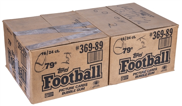 1989 Topps Football Factory Sealed Wax Box Case Duo (2 Cases) (32 Boxes) - Possible Michael Irvin, Cris Carter, Thurman Thomas Rookie Cards!